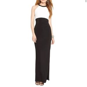 Ralph Lauren Evening Gown Full Length Maxi Two Tone Black Beaded Halter 4 Small